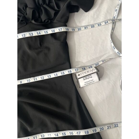 NWT $238 Xscape [ PETITE 16P ] Ruffle Off Shoulder Crepe Column‎ Gown Black - Picture 5 of 16